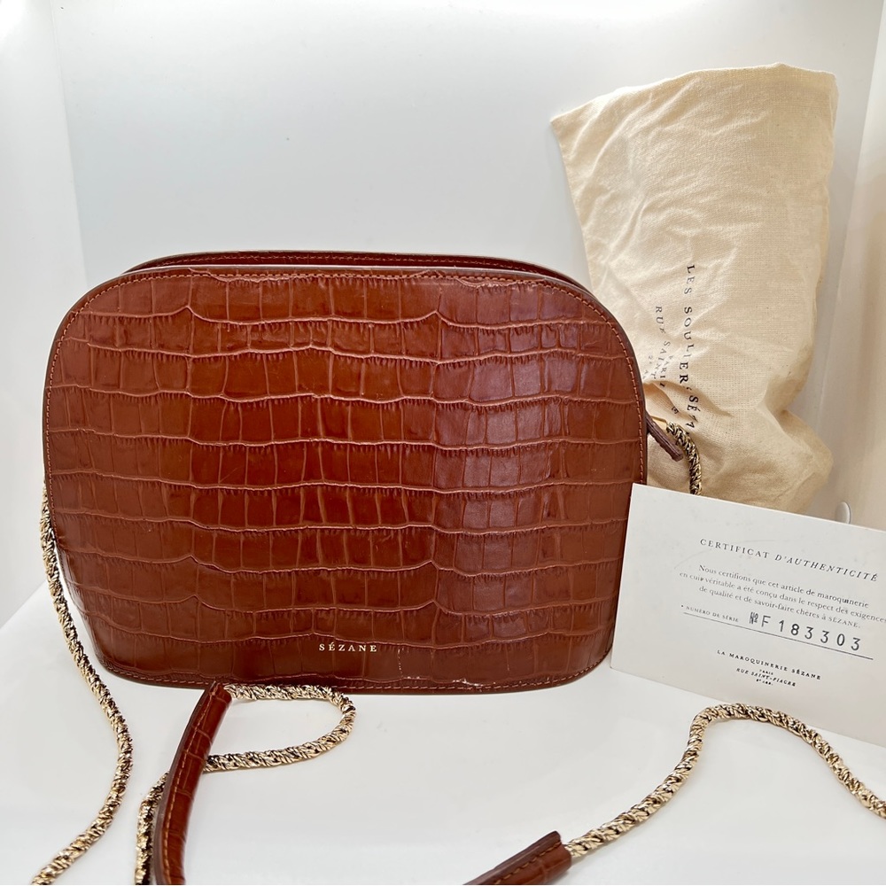 SÉZANE Brown Leather Shoulder Bag w/ Gold Chain